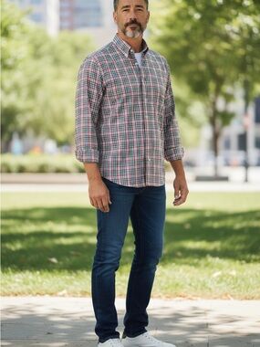 crown & ivy Plaid Button-Up Shirt in Red, Blue & Green